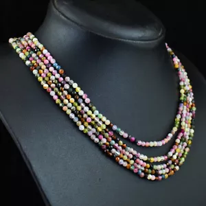 220 Cts Natural 5 Strand Tourmaline Round Cut Beads Necklace Jewelry JK 11E385 - Picture 1 of 3