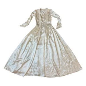 Antique 40’s ART DECO SATIN WEDDING DRESS Long Sleeves Buttons Ruched Vintage - Picture 1 of 13