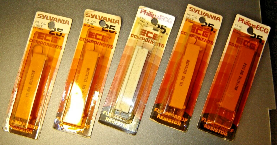 5 pcs Genuine Philips ECG 25W Wire Wound Resistors, Variety of Values, 5%  - Image 1 of 4