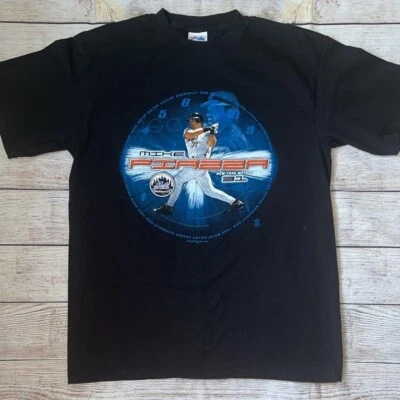 复古纽约大都会队 Y2K Majestic Mike Piazza 球员 MLB 黑色 T 恤男式 L — 第 1/2 张图片