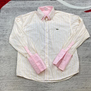 Vintage Lacoste Button Shirt Extra Large Pink Orange Crocodile French Cuff 90s - Picture 1 of 15