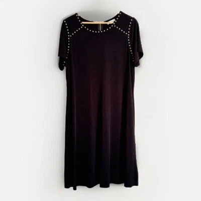 Calvin Klein Women’s 14W Black Gold Studded Shift Dress Quiet Luxury Minimalist - Image 1 of 4