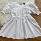 Forever 21 Nwot Women?S S White Ruffle Puffy Knee Length A-Lined Flowing Dress