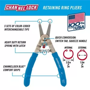 CHANNELLOCK 8" Convertible Retaining Ring Pliers #927 (MADE IN THE USA) - Picture 1 of 6