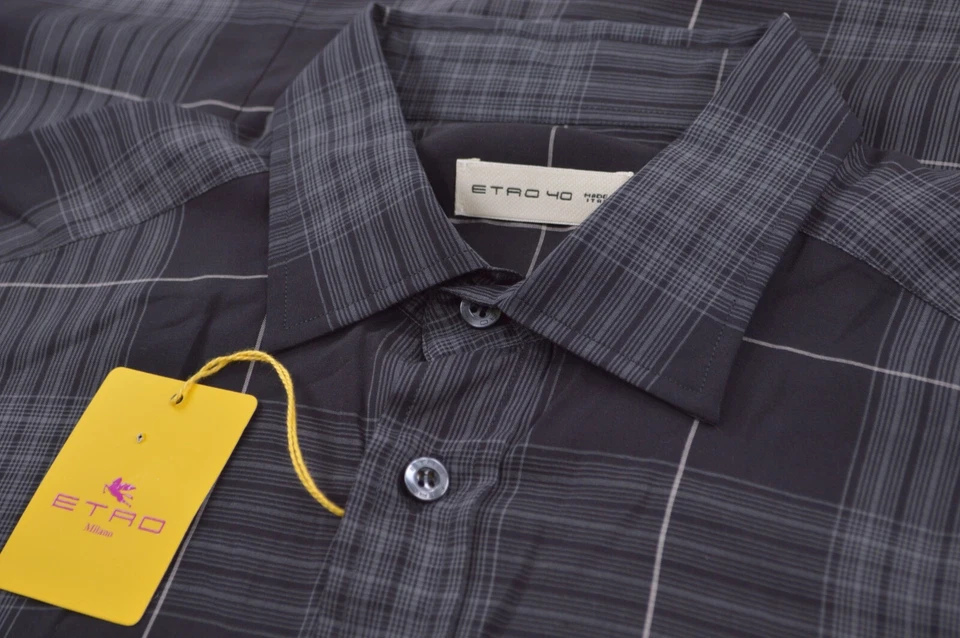 Новый с Ярлыками ETRO рубашка размер 40 сделано в Италии черный серый платье повседневный Sport совершенно новый - Изображение 1 из 4