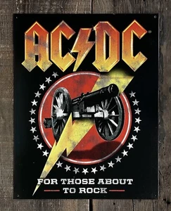 Letrero de metal AC/DC “For Those About To Rock” de estaño rock & roll, 16” x 12,5” - Imagen 1 de 1