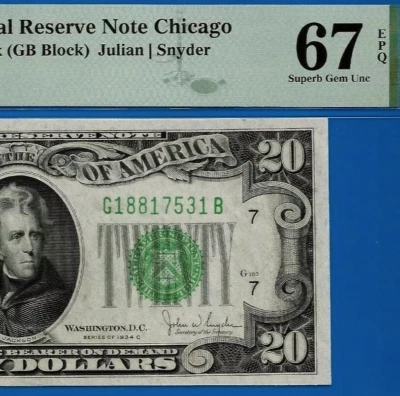 1934C $20 Federal Reserve Note - PMG 67EPQ - Top Pop 1/0 - Old Back  Fr 2057-Gob - Image 1 of 4