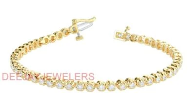 3ct Natural Diamond Ankle Bracelet 9 Inch Anklet 14k Yellow Gold Clear Sparkly - Image 1 of 4