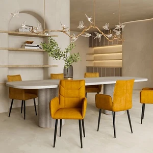 Mustard yellow modern velvet dining chair set of 2 pieces - Picture 1 of 5