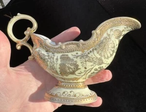 Rare Morimura Gumi Antique 1891 Nippon Yellow Gilded Gravy Boat Gorgeous! N3 - Picture 1 of 13