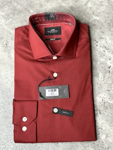 Moss London 15 Slim Fit Burgundy Dark Red Claret Long Sleeve Shirt - Picture 1 of 3