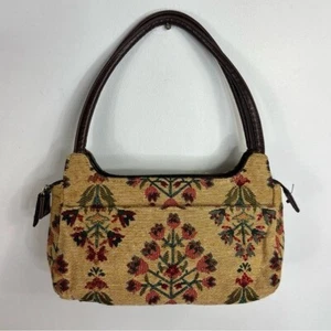 Vintage Cherokee Y2K Rug Floral Beaded Shoulder Bag Leather Grandma BB - Picture 1 of 11