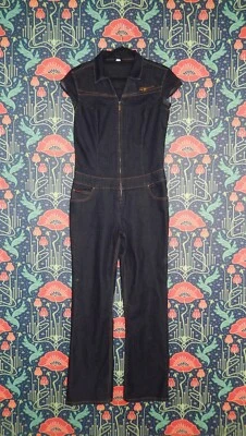 Vintage Y2K FUBU Jumpsuit Urban Wear Hip Hop Denim Flare Jean Zip Front - Image 1 of 4