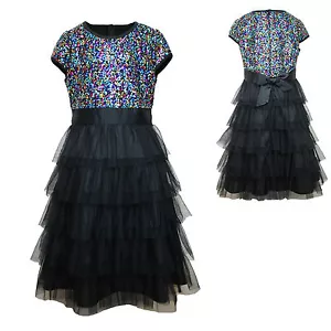 Neu Mädchen National Festzug Hochzeit formell Party schwarz mehrlagig 4-16 Jahre Kleid - Bild 1 von 7
