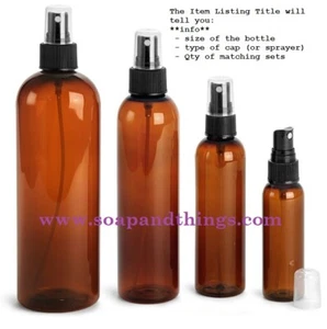 4 oz AMBER Bullet Plastic Bottle PET12 sets choice of SPRAYER caps FREE SHIPP - Picture 1 of 2