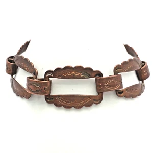 XJJ Vintage Copper Native Trading Post Panel Bracelet Rattlesnake Jaw Stamped - Picture 1 of 6