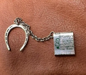 VTG Sterling Herb McCarthy Bowden Square Charm Horseshoe Fob Chain Long Island - Picture 1 of 11