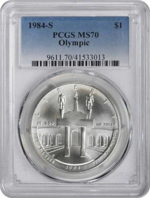 1984-S Olympic Silver Commemorative Dollar MS70 PCGS Mint State 70 - Image 1 of 2