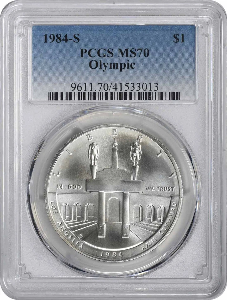 1984-S Olympic Silver Commemorative Dollar MS70 PCGS Mint State 70 - Image 1 of 2
