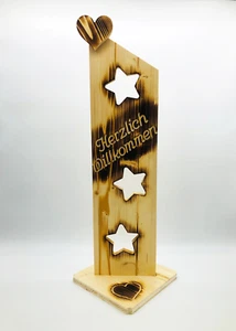 Deko Schild geflammt Herzlich Willkommen NR11 Sterne Holzschild Türschild - Bild 1 von 4