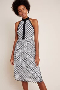 NEU MIT ETIKETT ANTHROPOLOGIE ERI ALI NINETTA SPITZE TÜLL NECKHOLDER MIDIKLEID SCHWARZ & WEISS - Bild 1 von 4