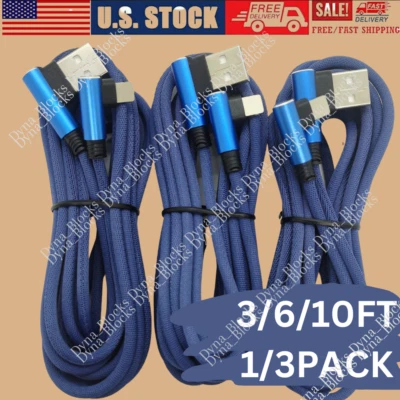 Cable Cargador USB Codo 90 Grados 3/6/10FT para iPhone 14 13 12 11 Cable de Carga Foto 1 de 4