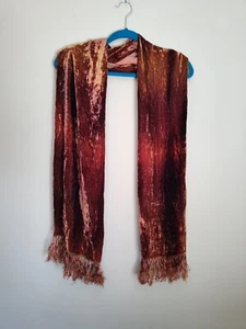 Furrowed Velvet Style Scarf With Fringes Tobacco Brown  - Picture 1 of 8