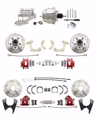 Kit de conversión de freno de disco eléctrico cromado delantero/trasero Impala 1959-1964 pinzas rojas Foto 1 de 4