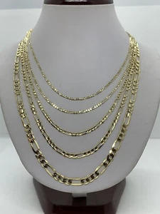 14K Solid Yellow Gold Figaro Link Chains Necklace Men’s/Women's 2mm-5.5mm16”-30" - Picture 1 of 5