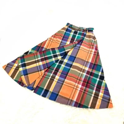 Maxi falda envolvente Ralph Lauren Country talla 9 Madrás a cuadros con cinturón vintage Foto 1 de 4