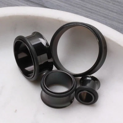 PAIR of Black PVD Plated Single Flare Tunnel Plug - Image 1 of 4