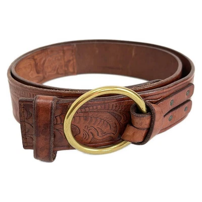 Auth Ralph Lauren - Gold Dark Brown Leather Hardware Belt - image 1 of 4