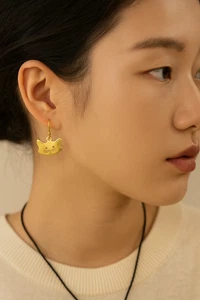 Gold Kitty Earrings – Dangle Style for Women | Gift for Her Cat Lovers Earring" - Picture 1 of 4