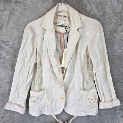 Cartonnier Blazer Womens Medium Beige Linen Cotton Mesh Detail Button Jacket New - Image 1 of 4