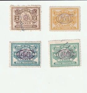 4 US  STATE OF NEW YORK STOCK TRANSFER  TAX  STAMPS  2/40/50/80 Cents - Picture 1 of 2