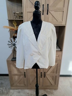 Vintage Marla R LTD Women's 16 Blazer Jacket Off White Lace Accent Career Office - Image 1 of 4