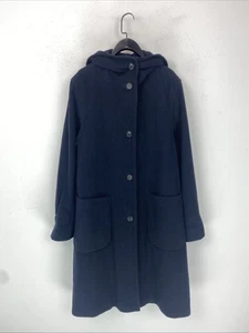 Burberrys Navy Wool Cashmere Buttoned Hooded Longline Overcoat - Size UK8 EU36 - Picture 1 of 17