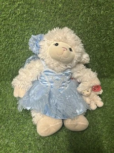 Buildabear Cuddly Curly Lamb In Blue Dress With Furry Friend Baby Sheep Retro - Picture 1 of 5