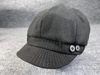 女士的黑色圆顶帽复古翻盖帽带纽扣罗纹盖茨比报童 — 第 1/4 张图片