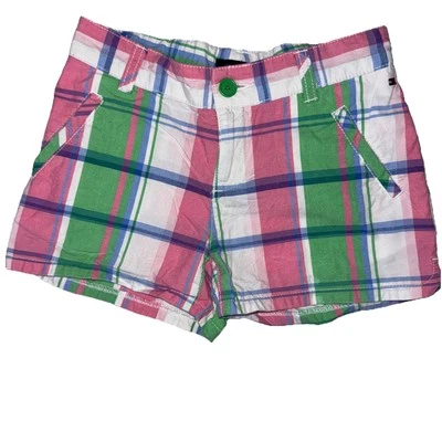 Tommy Hilfiger Niñas Pantalones Cortos de Algodón a Cuadros Rosa y Verde, Cintura Ajustable, Talla 10 Foto 1 de 4