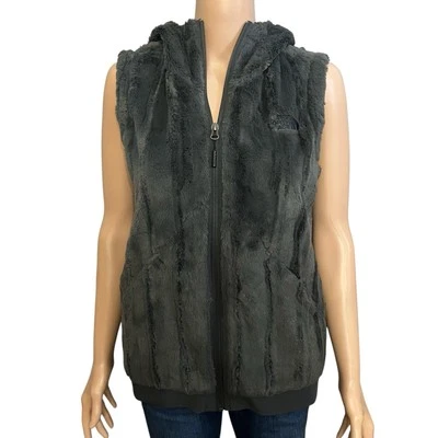 Chaleco de piel sintética The North Face Furlander pequeño con cremallera gris oscuro al aire libre con capucha Foto 1 de 4