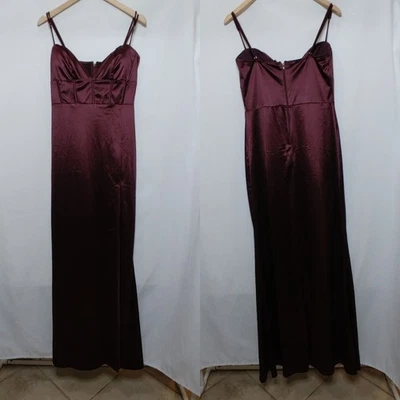 Windsor High Slit V-neck Maxi Dress Maroon Red Purple Satin Corset Top Large L - Image 1 of 4
