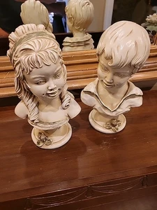 1962 UNIVERSAL STATUARY CORP BOY & GIRL BUST STATUES 10" - Picture 1 of 4