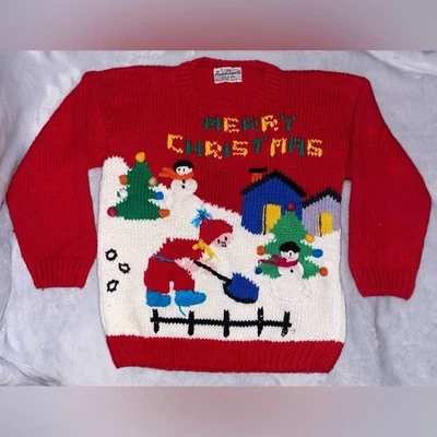 Suéter Rosie’s Imports Vintage Niño Talla S Feliz Navidad Rojo/Blanco Invierno Foto 1 de 3