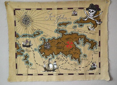 Холщовая пиратская карта Jolly Roger's Pottery Barn Kids карибская стена Святого Иоанна No41 - Изображение 1 из 4