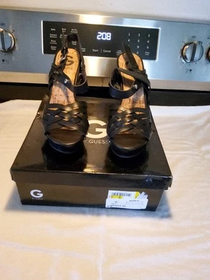 G by Guess GG Silmaa-ss Black M Wedge with Straps & Silver Stud Design - Image 1 of 4