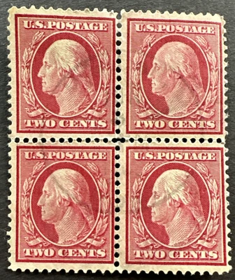US 1908 Sc# 332 Used Block of 4 Perf 12 Double Line Wmk. 191 2mm Spacing - Image 1 of 2