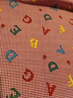 Vintage Daisy Kingdom Alphabears Tossed Letters Fabric Red 1 Yard  1997 - Image 1 of 4