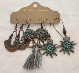 Pack 3 Dangle Earrings Bronze Tone - Picture 1 of 5