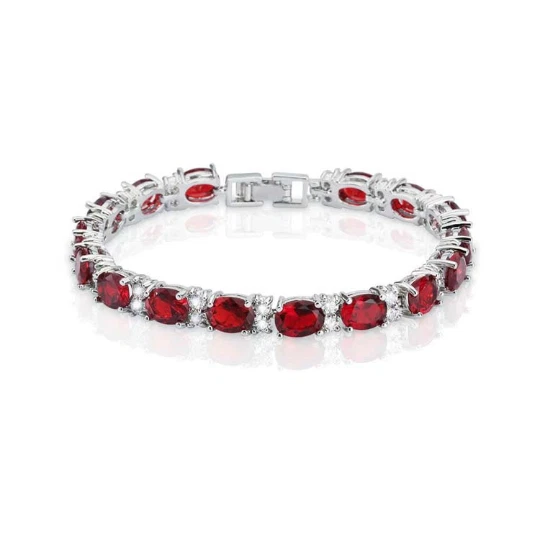 Ruby and Diamond Accents 14K White Gold-Filled Tennis Bracelet / Lab-Created - Image 1 of 2